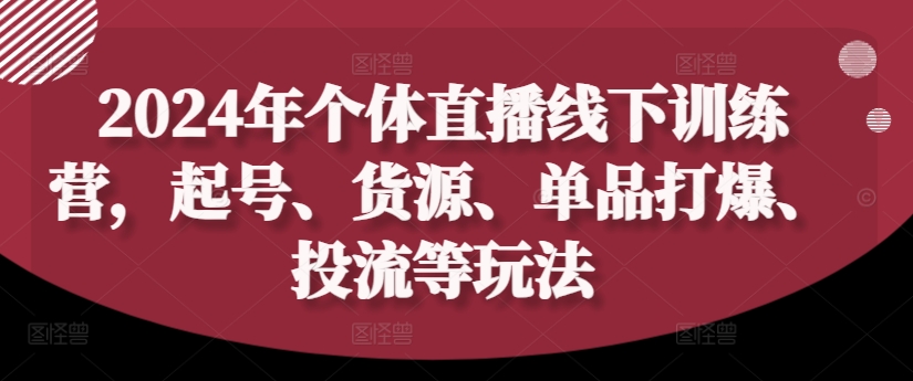 2024年个体直播训练营，起号、货源、单品打爆、投流等玩法-第一资源库
