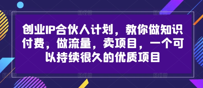 创业IP合伙人计划,教你做知识付费,做流量,卖项目,一个可以持续很久的优质项目-第一资源库