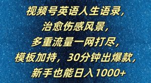 视频号英语人生语录，多重流量一网打尽，模板加持，30分钟出爆款，新手也能日入1000+【揭秘】-第一资源库