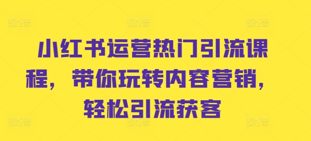 小红书运营热门引流课程,带你玩转内容营销,轻松引流获客-第一资源库