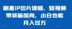 明星IP切片课程,短视频带货新风向,小白也能月入过万-第一资源库
