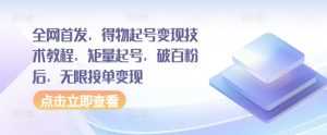 全网首发，得物起号变现技术教程，矩量起号，破百粉后，无限接单变现-第一资源库