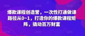 爆款课程创造营,一次性打通做课路径从0~1,打造你的爆款课程矩阵,撬动百万财富-第一资源库