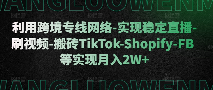 利用跨境专线网络-实现稳定直播-刷视频-搬砖TikTok-Shopify-FB等实现月入2W+【揭秘】-第一资源库