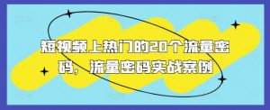 短视频上热门的20个流量密码，流量密码实战案例-第一资源库