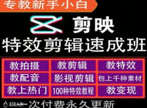 剪映特效教程和运营变现教程，特效剪辑速成班，专教新手小白-第一资源库