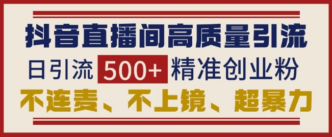 抖音直播间引流创业粉,无需连麦、不用上镜、超暴力,日引流500+高质量精准创业粉-第一资源库