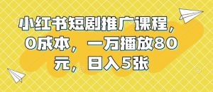 小红书短剧推广课程，0成本，一万播放80元，日入5张-第一资源库