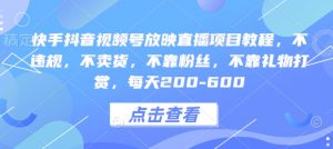快手抖音视频号放映直播项目教程，不违规，不卖货，不靠粉丝，不靠礼物打赏，每天200-600-第一资源库