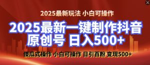 2025最新零基础制作100%过原创的美女抖音号,轻松日引百粉,后端转化日入5张-第一资源库