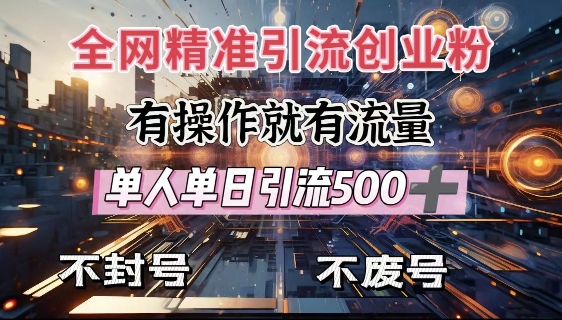 全网独家引流创业粉,有操作就有流量,单人单日引流500+,不封号、不费号-第一资源库