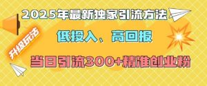 2025年最新独家引流方法,低投入高回报?当日引流300+精准创业粉-第一资源库
