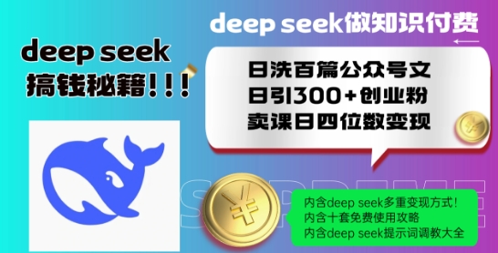 Deepseek做知识付费日洗百篇公众号文日引300+创业粉,卖课日四位数变现保姆级教程!-第一资源库
