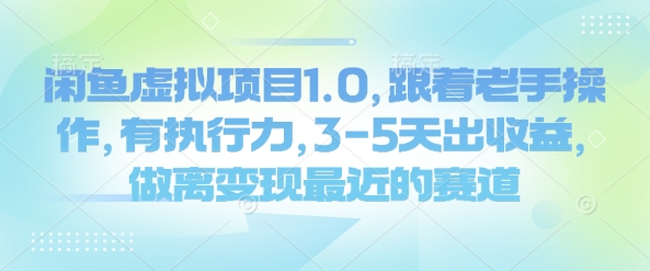 闲鱼虚拟项目1.0,跟着老手操作,有执行力,3-5天出收益,做离变现最近的赛道-第一资源库