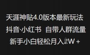 天涯神贴4.0版本最新玩法，抖音·小红书自带人群流量，新手小白轻松月入过W-第一资源库