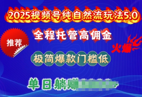 2025视频号纯自然流玩法5.0，全程托管高佣金，极简爆款门槛低，单日收益多张【揭秘】-第一资源库