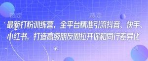最新打粉训练营,全平台精准引流抖音、快手、小红书,打造高级朋友圈拉开你和同行差异化-第一资源库