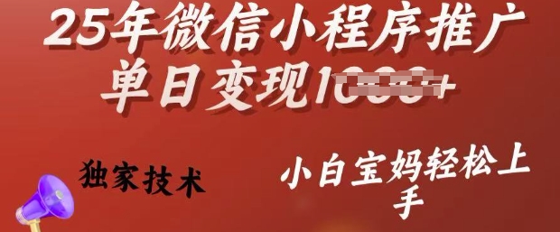25年微信小程序推广单日变现多张,独家技术,小白宝妈轻松上手【揭秘】-第一资源库