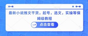 最新小说推文干货，起号，选文，实操等保姆级教程-第一资源库