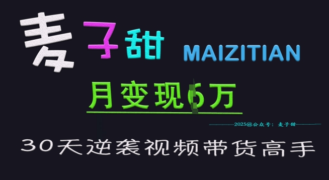 麦子甜30天逆袭视频带货高手,单月变现6W加特训营-第一资源库