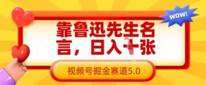 靠鲁迅先生名言,日入数张,视频号掘金赛道5.0-第一资源库