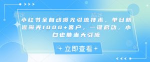 小红书全自动曝光引流技术，单日精准曝光1000+客户，一键启动，小白也能当天引流【揭秘】-第一资源库