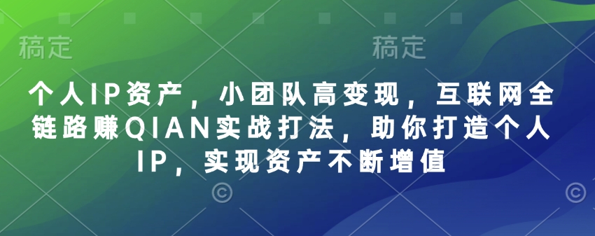 个人IP资产,小团队高变现,互联网全链路赚QIAN实战打法,助你打造个人IP,实现资产不断增值-第一资源库