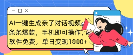 AI一键生成亲子对话视频,条条爆款,一部手机即可操作,单日变现数张-第一资源库
