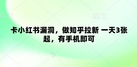 卡小红书漏洞，做知乎拉新 一天3张起，有手机即可-第一资源库