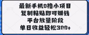 最新手机0撸小项目，复制粘贴即可挣钱，平台放量阶段，单日收益轻松3张+【揭秘】-第一资源库