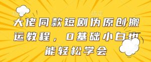 大佬同款短剧伪原创搬运方法,0基础小白也能轻松学会-第一资源库