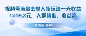视频号流量主懒人新玩法,一天收益1k,人群精准收益高-第一资源库