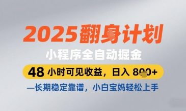 2025小程序全自动掘金,48 小时可见收益,日入8张,长期稳定靠谱,小白宝妈轻松上手【揭秘】-第一资源库