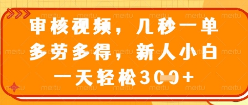 视频审核员，几秒一单，不限时间，不限地点，多做多得，新人小白一天轻松几张+【揭秘】-第一资源库