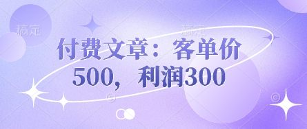 付费文章:客单价500,利润300-第一资源库