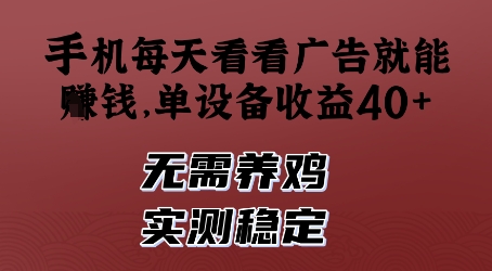 手机每天看看广告就能挣钱，单设备收益40+，无需养鸡，实测稳定【揭秘】-第一资源库