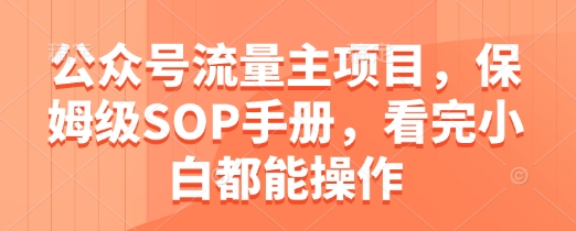 公众号流量主项目，保姆级SOP手册，看完小白都能操作-第一资源库