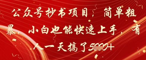 公众号抄书项目，简单粗暴，小白也能快速上手，有人一天搞了1k+-第一资源库