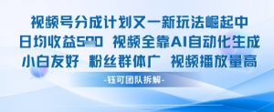 视频号分成计划又一新玩法火爆日均收益5张-第一资源库