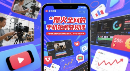 爆火全网的手机短视频变现课,0基础教你拍摄剪辑涨粉运营变现,用一部手机挣钱-第一资源库