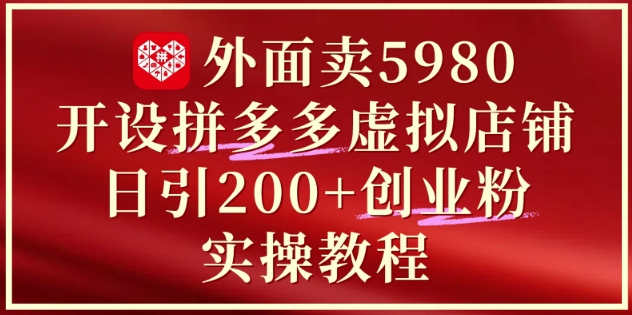 外面卖5980开设拼多多虚拟店铺：单日引流200+创业付费粉实战教程-第一资源库