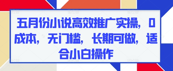 五月份小说高效推广实操，0成本，无门槛，长期可做，适合小白操作-第一资源库