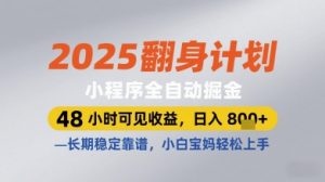 2025翻身计划小程序全自动掘金，48小时可见收益，日入多张+，长期稳定靠谱，小白宝妈轻松上手【揭秘】-第一资源库
