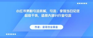 小红书男粉引流拆解，引流、变现当日见效超级干货，适用大部分行业引流-第一资源库