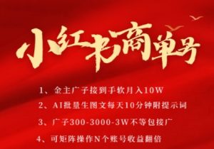 小红书商单号，AI轻松制作PLOG图文，商单接到手软3张-3k一条，每天轻松十分钟，矩阵n个账号，月入几个W-第一资源库