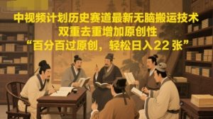 中视频计划历史赛道最新无脑搬运技术,双重去重增加原创性,百分百过原创,轻松日入2张-第一资源库