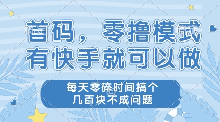 首码,零撸模式,有快手就可以做,每天零碎时间搞个几张不成问题【揭秘】-第一资源库