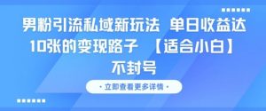 男粉引流私域新玩法，单日收益达10张的变现路子 【适合小白】不封号-第一资源库