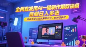 全网首发用AI一键制作爆款视频，自测日入多张，适合大学生宝妈兼职创业，保姆级教程-第一资源库