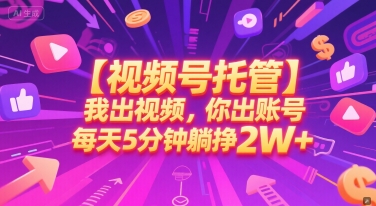 【视频号托管 】我出视频,你出账号,每天5分钟发布,最高躺挣2W+【揭秘】-第一资源库